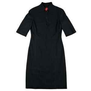 LaVia18 Dress Womens IT 38 Black Zip Front Collared Sheath Knee Length Italy